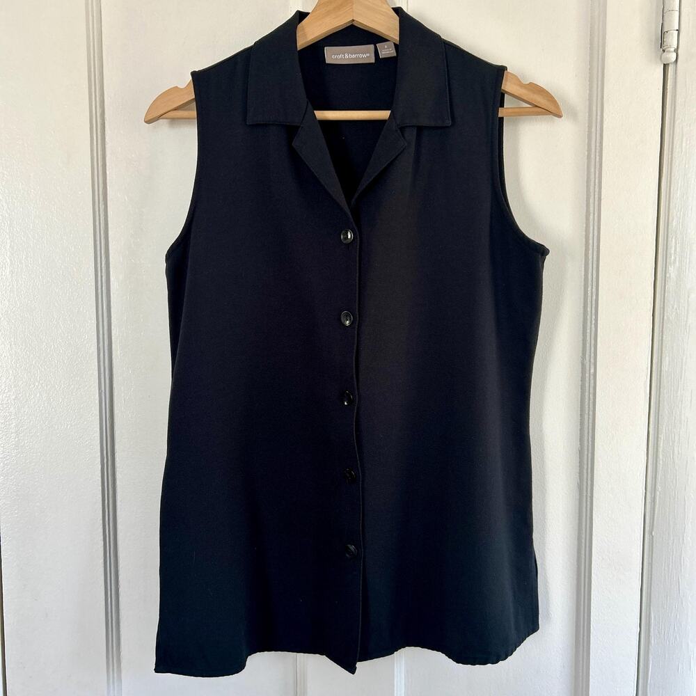 Vintage 90s Black Sleeveless Top Small | Rayon Blend Minimalist Tank